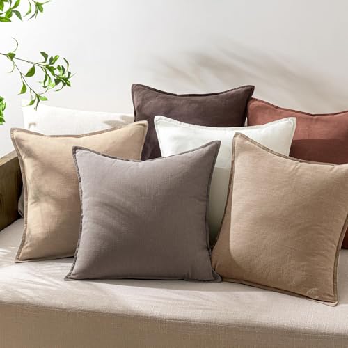 Decorative Linen Solid Throw Pillow Covers 20x20 Inch Set of 2 Camel Boho Accent Farmhouse Pillows Modern Neutral Home Decor for Couch Sofa Living Room Bed - color: Camel, size: 20" x 20" (Pack of 2)