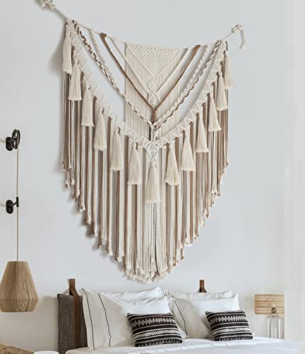 Jakalin Large Macrame Wall Hanging Macrame Wall Decor Boho Panels Handmade Yarn Wall Art Living Room Bedroom Home Decor 47" Wx 55" L - color: Brown