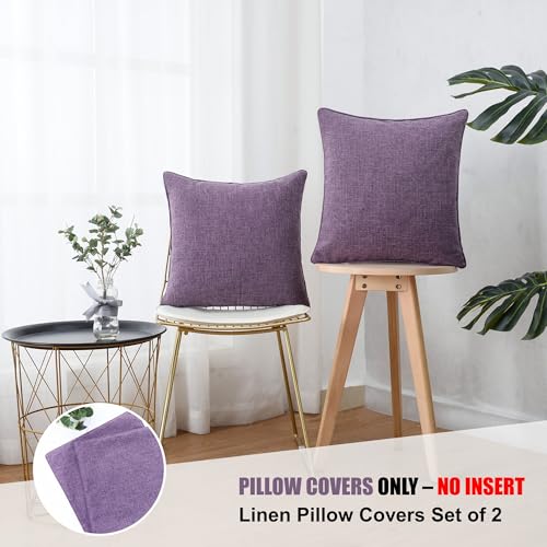 HPUK Linen Throw Pillow Covers Pack of 2, 18x18 Inch Accent Cushion Covers for Living Room, Bedroom, Decorative Solid Color Pillow Covers for Couch, Sofa, Chair, Lavender Mist - color: Lavender Mist-2pack, size: 18" x 18" (Pack of 2)
