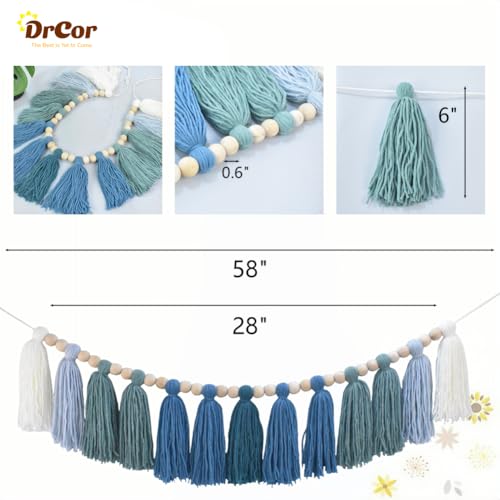 DrCor Ombre Sage & Mint Green Boho Tassel Garland – Eucalyptus Green Nursery & Kids Room Wall Decor, Cozy Living Room Mantel Banner, Gender-Neutral Baby Shower or Bridal Shower Backdrop - color: Ombre Green