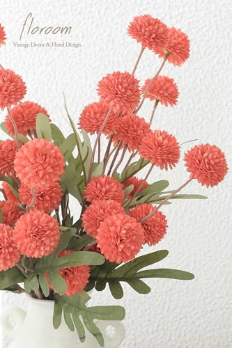 Floroom 5pcs Coral Orange Faux Silk Mums Artificial Flowers, Bulk Fake Small Mini Chrysanthemums with Stems for DIY Wedding Centerpieces Floral Arrangements Vase Fillers Home Decorations - color: Coral Orange, size: 5pcs
