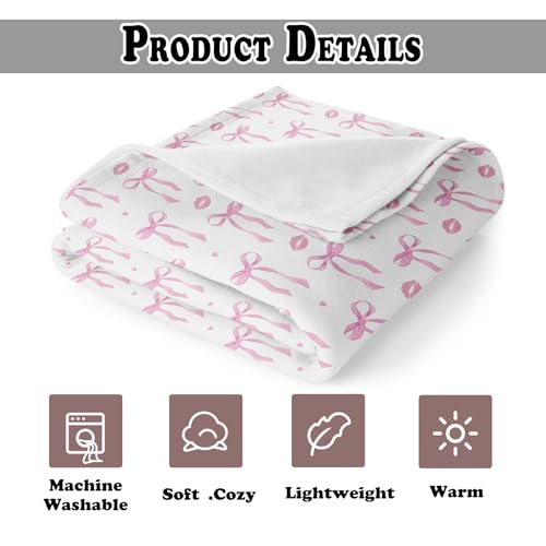 Coquette Pink Bow Throw Blanket for Couch, Preppy Room Dorm Decor, Aesthetic Pink Ribbon Bow Lips Throw Blanket for Girls Bedroom Living Room Home Decoration, 50x60 Inches - color: Color_8