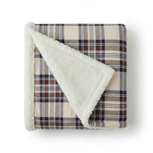Eddie Bauer - Sherpa Throw Blanket for Couch 50x60 – Ultra Soft Reversible Fleece & Plush Sherpa Blanket, Warm Cozy Plaid Throw Blanket for Sofa, Bed, Living Room, Cabin Decor - color: Edgewood Plaid Khaki
