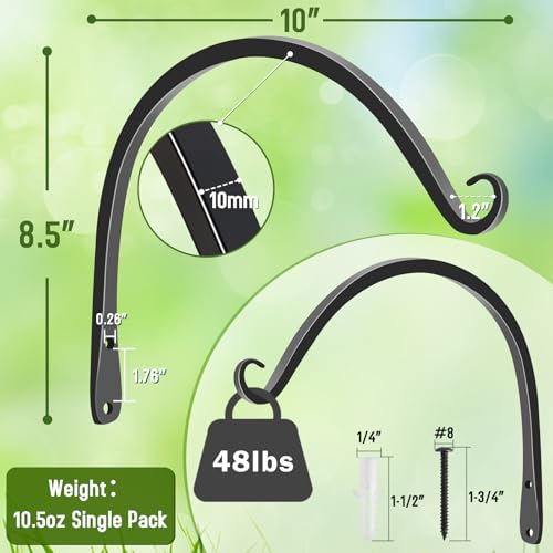 FEED GARDEN 2 Pack 10 Inch Hanging Plant Bracket Wall Hooks Decorative Plant Hangers for Outdoor Hanging Bird Feeders, Wind Chimes, Plant Baskets, Black - color: Black-C, size: 10 Inch