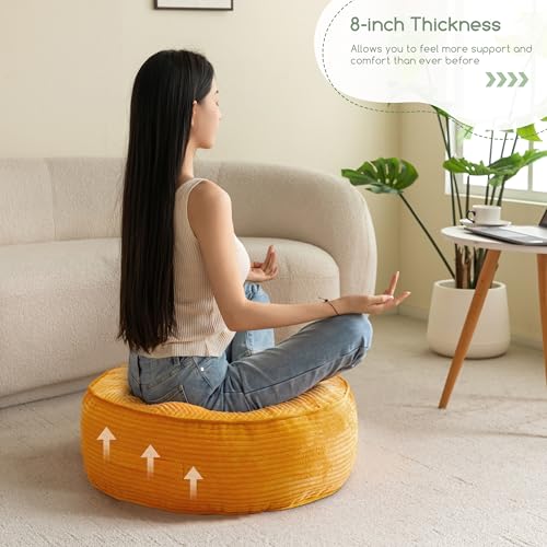 HIGOGOGO 8" Extra Thick Floor Pillow Cushion for Adults, Meditation Cushion Pillow, Large Round Floor Sitting, Tufted Corduroy Cover, for Tatami Living Room or Yoga, 22x22 Inch, Orange - color: Round Orange, size: 8" Thick(Pack of 1)