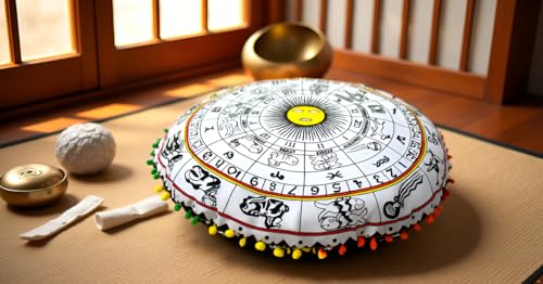 Black and Yellow Zodiac Round Mandala Floor Pillow Cover Seating Cushion Throw Cover Hippie Decorative Bohemian Ottoman Pouf Cover, Pom Pom Pillow Cases,Boho Indian 32 Inches - color: Black/Yellow, size: 32" Round