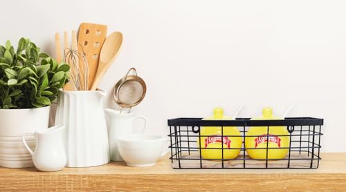 ShabbyDecor Small Metal Wire Basket Detachable Wood Base Storage Organizer Bathroom Counter Storage Organizer for Makeup, Perfume & Skincare，1 Pack in Black Color - color: Black, size: Small