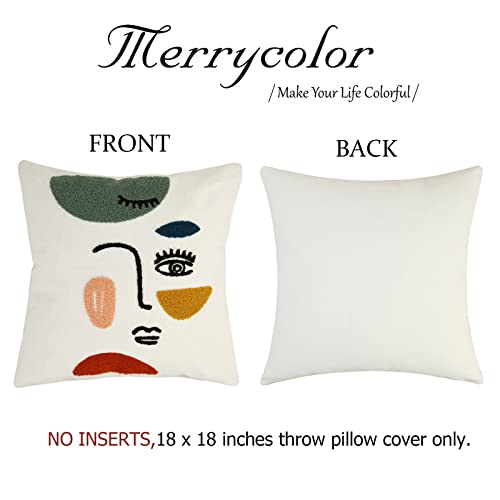 Merrycolor Soft Aesthetic Decorative Throw Pillow Covers 18x18 Modern Abstract Face Art Pillow Covers Colorful Embroidery Square Cushion Case Boho Cute Pillows for Bedroom Couch Sofa Living Room,1PC - color: Abstract Face 1, size: 18" x 18" (Pack of 1)