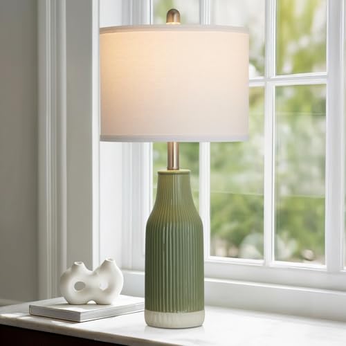 24.5" Ceramic Table Lamp for Bedroom, Sage Green Table Lamp for Living Room End Table, Small Farmhouse Bedside Lamp for Nightstand (1 Pack) - color: Sage Green - 24.5"H - 1 Pack