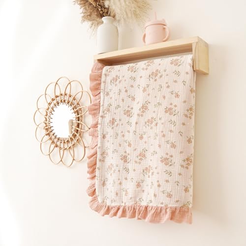 Konssy Flounce Muslin Baby Blanket for Girls Boys, 100% Cotton Soft Crib Swaddle Blankets, Reversible & Breathable Nursery Bedding for Newborns Toddlers, 43 x 39 Inches (Blossom) - color: Blossom, size: 43"x39"