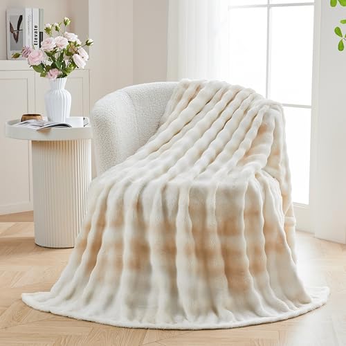 3D Bubble Plush Blanket Textured Fleece Throw Soft Warm Cozy Blanket Couch Bed Tie Dye Beige 50x60 Inches - color: Sand Beige, size: Throw(50"x60"）