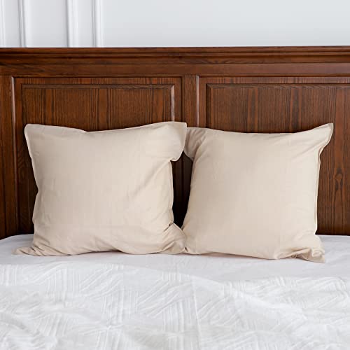 Simple&Opulence Linen Euro Shams Basic Style Solid Color 24x24 Inch Pack of 2 Flax Cotton Blend Decor Throw Pillow Covers Soft Breathable Farmhouse Pillow Shams - Linen/Beige - color: Linen/Beige, size: 24"×24"