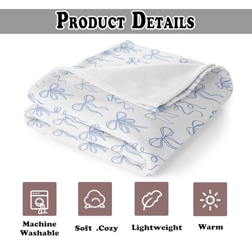 Blue Bow Throw Blanket for Couch, Girly Room Decor Aesthetic, Coquette Blue Ribbon Bow Throw Blanket for Girls Bedroom Dorm Living Room Home Decoration, 50x60 Inches - color: Color_7
