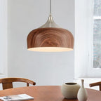 ELYONA Bauhaus Pendant Light Wooden Pattern Dome Pendant Light Fixture Brushed Nickel Metal Modern Adjustable Hanging Lighting for Kitchen Island Dining Room Office Hallway Foyer Bedroom, 12 Inch - color: Brushed Nickel & Wooden