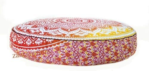 Indian Mandala Dorm Decor Yoga Mat Living Room Floor Cushion Cover Round Meditation Pillow Case Couch Case Pouf Cover Metallic Beach Throw Kids Bean Bag Case Pet Dog Bed Cover