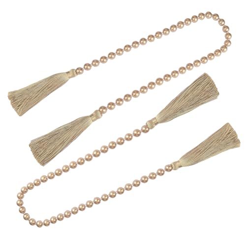34 Inch Pearl Glass Bead Garland with Tassels - Elegant Boho Table Decor, Fringe Wall Hanging for Wedding, Party, Farmhouse Rustic Prayer Bead Home Decoration(2 Pack,Champagne Gold) - color: Champagne Gold, size: 2 Pack