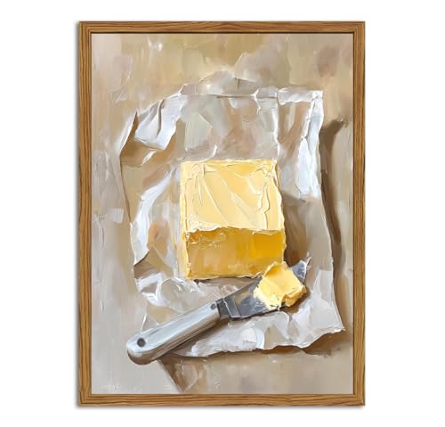 Framed Kitchen Wall Art, Vintage Butter Wall Decor Pictures, Rustic Farmhouse Food Paintings Canvas Prints for Dining Room Living Room Home Decoration 12x16 inch - color: Butter, size: 16"L x 12"W