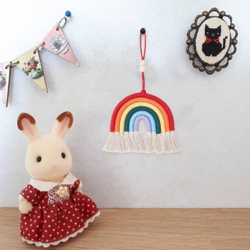 2Pcs Colorful Rainbow Wall Hanging Decor Handmade Woven Cotton Rainbow Hanging Ornament Pendant with Tassel Cute Home Accessories Front Door Room Home Car Decoration for Woman Man - color: Red,mixed Color