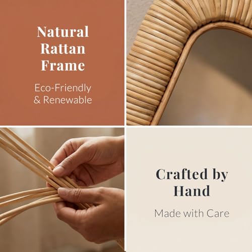 Barnyard Designs Rattan Wall Mirror, Rectangular Farmhouse Boho Accent for Bathroom, Entryway or Bedroom, Woven Natural Honey Rattan Frame (20" × 30", Rectangular) - size: 30"L x 20"W