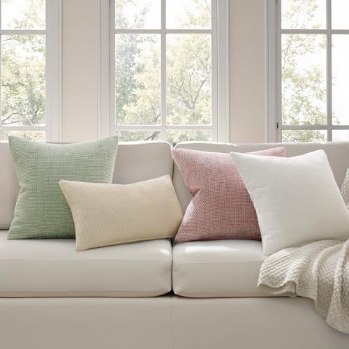 MIULEE Pack of 2 Couch Throw Pillow Covers 16x16 Inch Neutral Cream Modern Boho Accent Decorative Pillow Covers Soft Chenille Farmhouse Cushion Covers for Home Decor Bed Sofa Living Room - color: Cream, size: 16" x 16" (Pack of 2)