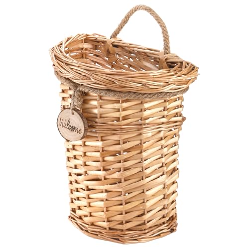 Hiceeden Wicker Hanging Wall Basket, Woven Front Door Flower Basket, Flat Hanging Storage Basket Wall Decor for Home, Garden, Pantry, Farmhouse - style: Country Rustic