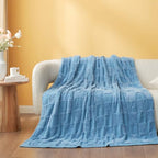Snuggle Sac Faux Fur Checkered Blanket Twin Size with Soft Knitted Microfiber Fabric,Cozy Soft Warm Blanket for Sofa Bedroom Living Room,Solid Blue,60x80 inches - color: Solid Blue, size: Twin(60"x80")