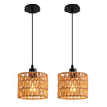 Woven Pendant Light Boho Chandelier, Rattan Pendant Lights Kitchen Island, Farmhouse Pendant Lighting with Hand Woven Wicker Shade, Boho Chandelier Light Fixtures Ceiling Hanging Light - color: 2 Pack Brown