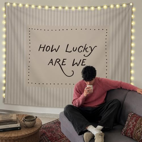 SkyCozy Inspirational Wall Tapestry, Motivational Office Decor, How Lucky Are We Motivational Retro Neutral Striped Tapestry for Home Bedroom Living Room Dorm Office Wall Decor, 50x60 Inch - color: 04-How Lucky Are We Tapestry