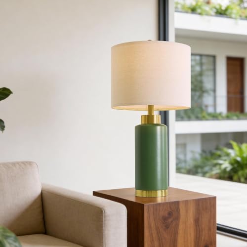 USumkky 25" Green Ceramic Table Lamp Set of 2, Modern Mid-Century Bedside Nightstand Lamps for Bedroom Living Room, Linen Shade & Gold Metal Base, Rotary Switch E26 (Bulbs Excluded) - color: 25" Green-2 Pack