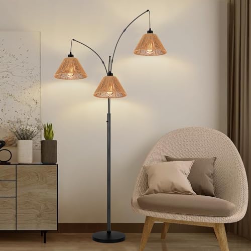 3x Boho Rattan Pendant Lamp Replacement Shade Ceiling Fan Light Bulb Covers Light Shades for Hanging Light Fixtures Shades Only Farmhouse Wicker Woven Lampshade, Ø9.85" x H5.5" - size: Ø9.85"（25cm）