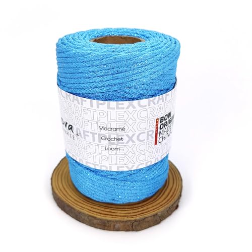 3mm Sparkle Polyester Macramé Cord - 150g/66yds Metallic Glitter Braided Cord for Crocheting Bags, Baskets, Macramé Plant Hangers & DIY Crafts, Machine Washable (9#Aqua Blue) - color: 9#aqua Blue