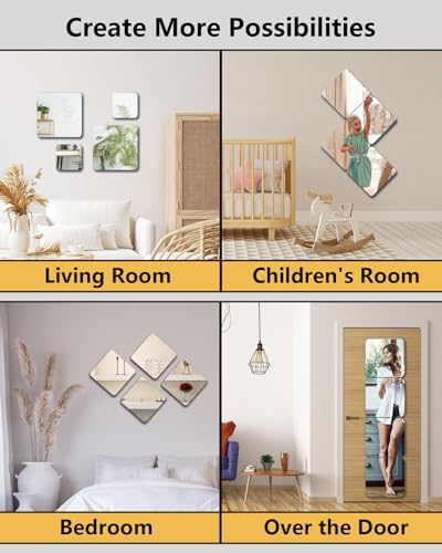 Unbreakable Mirror Tiles, 4PCS 14”x14” Peel And Stick on Mirror for Wall Mirrors Decorative, Toddlers for Kids Bedroom, Plastic Gym Frameless Door Small Adhesive Mirrors for Classroom Decor Stickers - color: Silver, size: 4pcs-14x14 inch