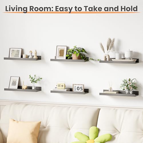 upsimples Floating Shelves for Wall, Wall Shelves for Decor Storage Set of 6, Wall Mounted Wood Shelf for Bedroom, Living Room, Bathroom, Kitchen, Picture Ledge Shelf, Grey - color: Grey, size: 15.7in