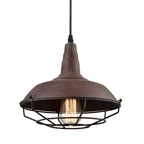 DAYCENT Barn Style Pendant Light Farmhouse Caged Pendant Lighting Industrial Metal Wire Hanging Pendant Light Barn Pendant Light Fixtures for Kitchen Island Hallway Foyer, Rust Finish - color: Hard-wired