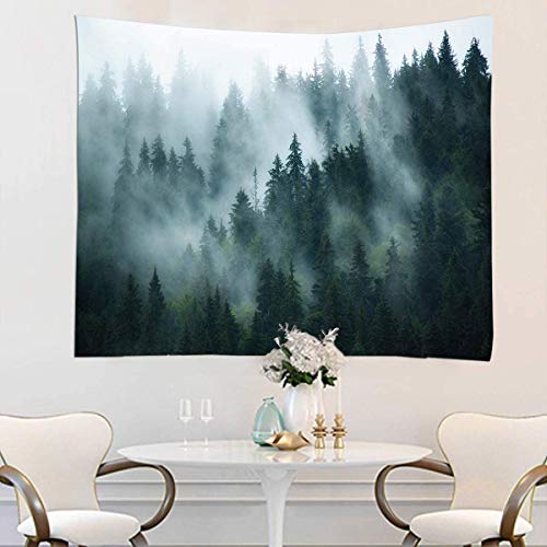 YISURE Large Forest Tapestry Wall Hanging 91x60 Inches, Misty Foggy Tree Landscape Woodland Mountain Design, Nature Backdrop for Living Room, Bedroom, Dorm, Home Office Decor - size: 60"L x 91"W