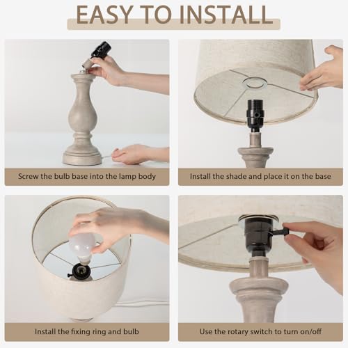 Seealle Farmhouse Table Lamps - 22" Rustic Lamp for Bedroom Living Room, Boho Bedside Lamps for Night Stands End Table Office Desk Lamp Nightstand with Linen Shades(Single) - color: G. Single Antique Grey
