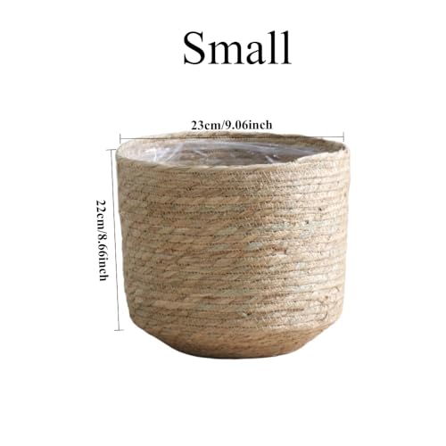 9 inch Seagrass Woven Planter Basket - Wicker Planter Basket with Plastic Film Insert for Indoor Plants, Large Monstera Pot, Woven Storage Basket, Boho Home Decor (Small) - size: Small