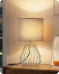 Small Table Lamp, Bedside Lamp with Gray Linen Lampshade & Silver Metal Base, Modern Nightstand Lamp, Little Cute Desk Lamp for Bedroom, Living Room, 2700K LED Bulb Included, SH06TL05 - color: Gray + Silver