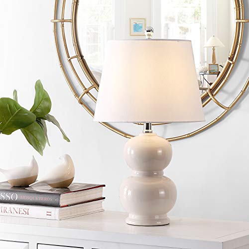 SAFAVIEH Lighting Collection Everlee Modern Contemporary Ivory Ceramic Double Gourd 22-inch Bedroom Living Room Home Office Desk Nightstand Table Lamp (LED Bulb Included) - color: Ivory