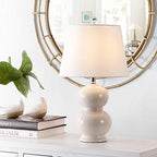 SAFAVIEH Lighting Collection Everlee Modern Contemporary Ivory Ceramic Double Gourd 22-inch Bedroom Living Room Home Office Desk Nightstand Table Lamp (LED Bulb Included) - color: Ivory