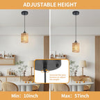 Rattan Chandelier Pendant Lights Kitchen Island,Farmhouse Boho Chandeliers Adjustable Height Hanging lamp for Dining Room,Small Kitchen Ceiling Light Fixtures with Hand Woven Wicker Lampshade - size: 1 Pack