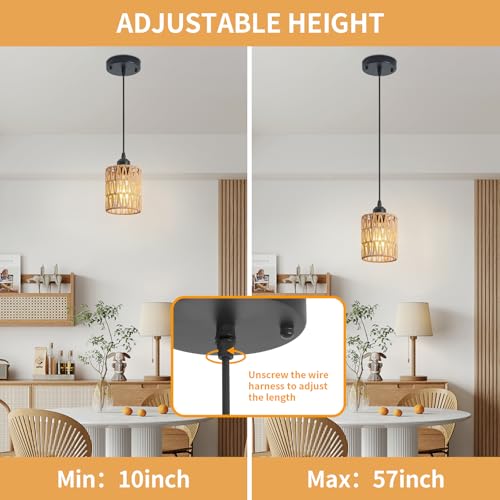 Rattan Chandelier Pendant Lights Kitchen Island,Farmhouse Boho Chandeliers Adjustable Height Hanging lamp for Dining Room,Small Kitchen Ceiling Light Fixtures with Hand Woven Wicker Lampshade - size: 1 Pack