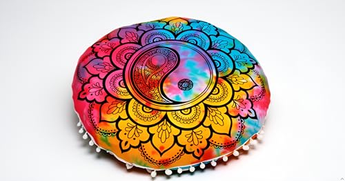 Round Mandala Floor Pillow Cover Seating Cushion Throw Cover Ottoman Pouf Cover Pom Pom Pillow Cases Hippie Decorative Bohemian Boho Indian 22 Inches (Multi Color) - color: Multi Color