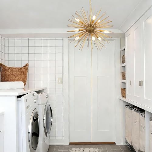 23.8" Modern Sputnik Chandelier 9-Lights Mid-Century Modern Starburst Golden Chandelier Luxury Gold Solid Metal Sputnik Satellite Chandeliers for Dining Room, Kitchen Island, Bedroom, E12 - color: Gold 23.8"