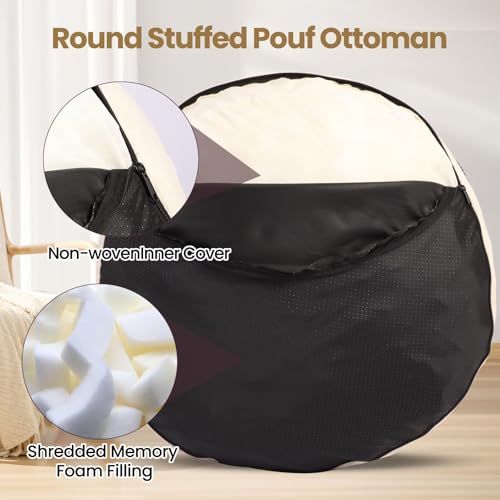Round Pouf Ottoman Foot Rest with Foam Chunk Filling, Corduroy Ottomans for Living Room Floor Poufs (20"x15",Beige) - color: A-beige, size: 20"D x 20"W x 15"H