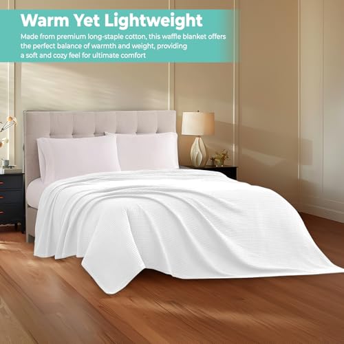 100% Cotton Blankets for Bed - Waffle Weave Blankets for Summer, Lightweight and Breathable Soft Woven Blanket for Spring (White, Queen (90" x 90")) - color: White, size: Queen (U.S. Standard)