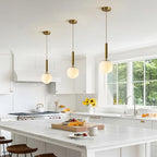 BOKT Mid Century Modern Gold Globe Pendant Light Milk White Opal Glass Pendant Light 1 Light Farmhouse Brushed Brass Mini Hanging Pendant Lights Kitchen Island for Bathroom Bedroom Hallway (Gold) - color: Gold