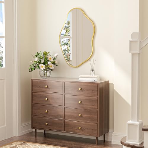 Keonjinn Gold Irregular Mirrors for Wall 24" x 36" Inch, Asymmetrical Metal Frame, Tempered Glass Decorative Mirror for Bathroom, Bedroom, Living Room, Entryway(Horizontal/Vertical) - color: Gold, size: 36"L x 24"W
