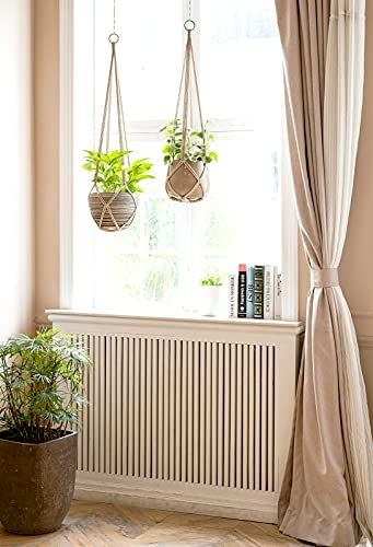 Dahey Macrame Plant Hanger Indoor Hanging Planter Basket Handmade Woven Cotton Rope Flower Pot Decorative Crochet Plant Holder Stand for Boho Home Decor No Tassels,35 Inch,Set of 2 - color: Ivory, size: 35Inch