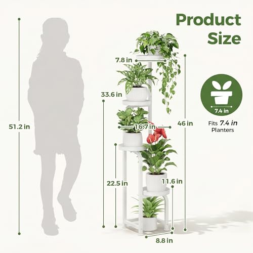 Bamworld Corner Plant Stand Indoor Outdoor, Tall Metal Flower Pot Stands for Multiple Plants, 4 Tier White Heavy Duty Plant Shelf for Patio Garden Balcony Living Room Bedroom(Patent Design) - color: Matte White, style: Spiral 4Tier